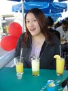 After half of a peach margarita drink, Melinda seems normal.