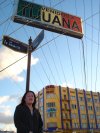 Melinda, posing under the Tijuana arch.